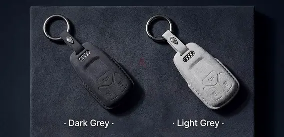 2 Audi Alcantara Key Fob Cover — Dark Grey / Light Grey