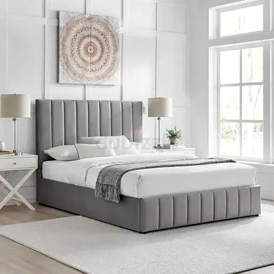 New Grey upholstered double bed with Madical mattress - modern headboard