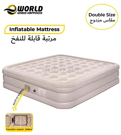 Double Size Inflatable Air Mattress - Thick Flocked Top, Easy Inflate/Deflate