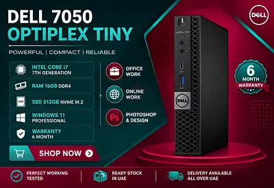 DELL OPTIPLEX 7050 TINY RAM 16GB DDR4 INTEL CORE I7 7TH GENERATION SSD 512GB NVME M2