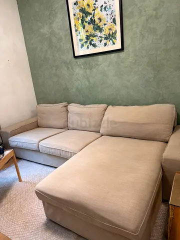 IKEA sofa Beige L-shape Sectional Sofa with Chaise - Good Condition