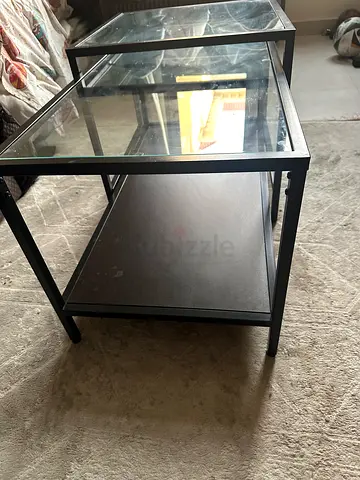 Glass Top Side Table with Black Metal Frame - Good Condition