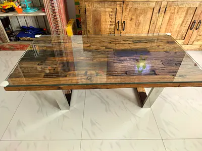 Wooden Coffee Table with Glass Top — Rustic Modern