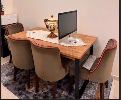 Solid Wood Dining Table with Metal Legs - Compact 4-Seater