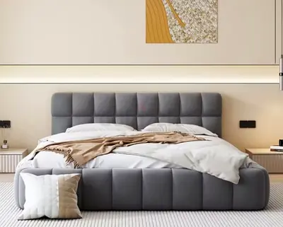 Dark gray soft velvet super king size thick bed frame