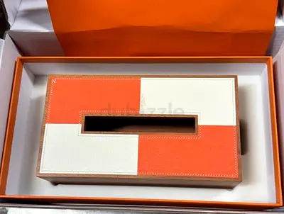 Luxury Wooden Tissue Box Cover with Orange and White Accents
