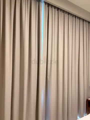 Beige blackout curtains - full length, ready to hang