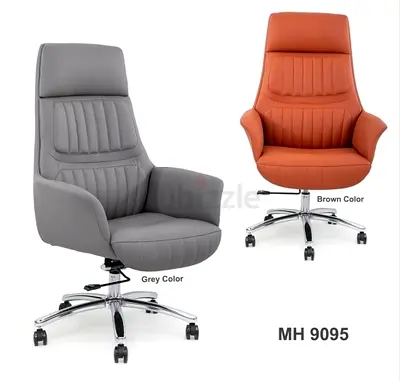 Executive Leather Comfortable High-Back Office Chair with Armrests (Grey/Brown) - MH9095