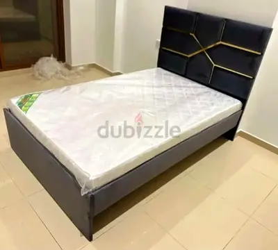 Single bed frame with mattress - modern upholstered headboard