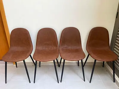 Set of 4 Brown Faux Leather Dining Chairs with Black Legs