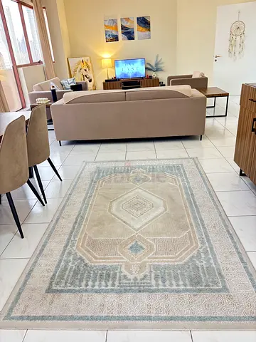 Light beige modern living room rug — good condition