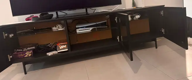 Sleek Black TV Stand with Gloss Finish