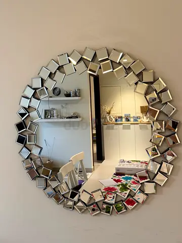 Decorative Round Mosaic Wall Mirror - Silver Framed