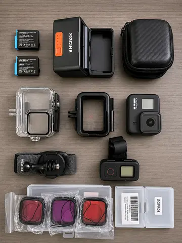 GoPro HERO8 bundle with spare batteries, charger, mounts and filters