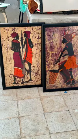 Pair of Framed African Batik-Style Tribal Art Panels
