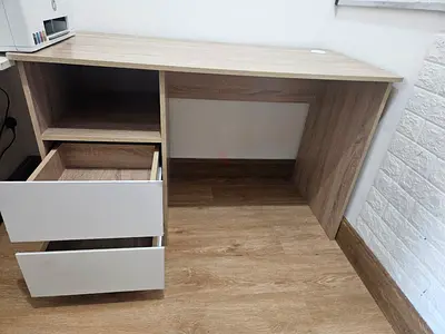 Light wood study desk with drawers - good condition