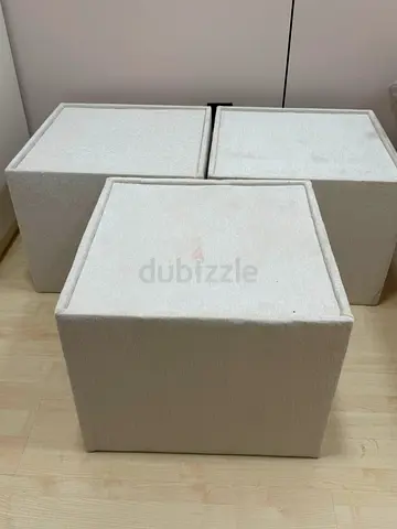 Set of 3 Beige Fabric Storage Ottoman Cubes