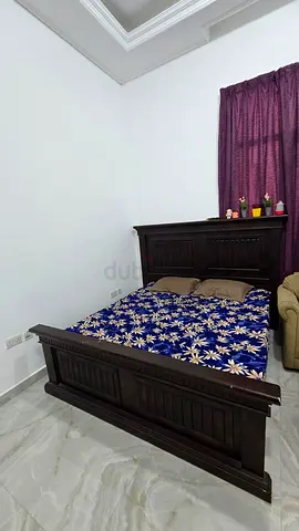 Solid Dark Wood Queen Bed with Headboard and Footboard, Side Table