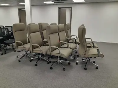 High Back Beige Leather Office Chair