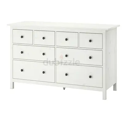 Ikea Hemnes White 2 x Two-Drawer Nightstand and Dresser with Black Knobs