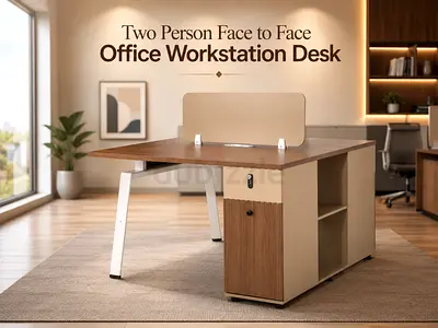 Modern 2 Person Face to Face Office Workstation Desk – Oak Khakie Wooden Office Table with Storage
