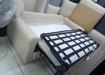 White Fabric Single Sofa Bed - Fold-out Guest Sleeper
