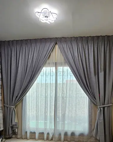 Grey blackout curtains with sheer liners - set, excellent condition