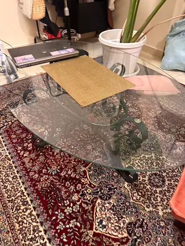 Glass Top Coffee Table with Wrought Iron Base — excellent Condition