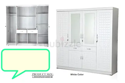 White 4-Door Wardrobe with Mirrors - Good Condition