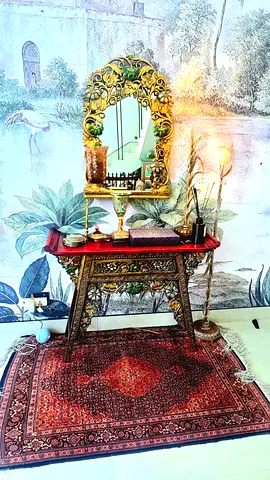 Vintage Ornate Console Table with Matching Mirror and Floor Lamps