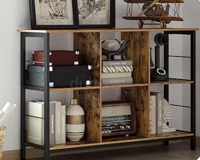 Wooden Industrial 6-Cube Display Shelf with Metal Frame