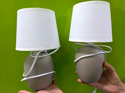 Pair of modern ceramic table lamps with white shades