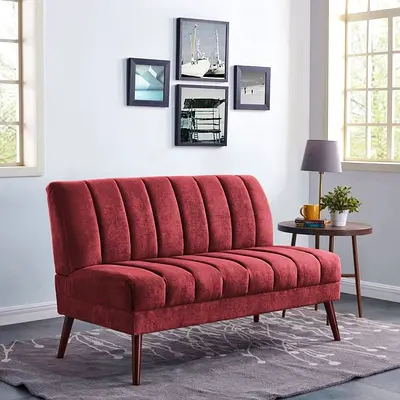 Compact Burgundy Velvet 2-Seater Sofa / Loveseat