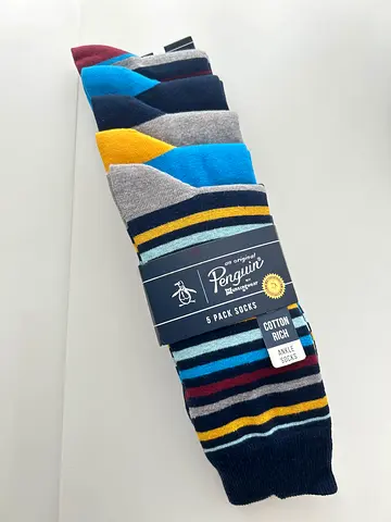 Pack of 5 Mens Cotton Rich Crew Socks 41-46. Penguin