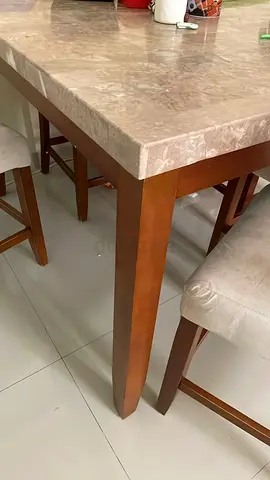 Marble-top Wooden Dining Table with 6 Chairs - Excellent Condition