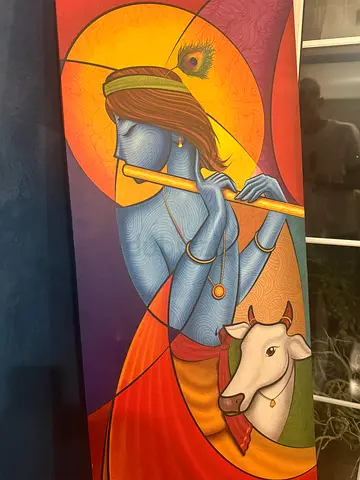 Large Modern Krishna Canvas Painting + MESCO Easel Stand