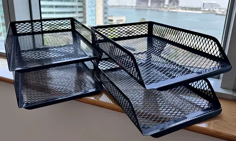 Sturdy Black Metal Mesh Desk Letter Trays - 3 Tier Document Organizer