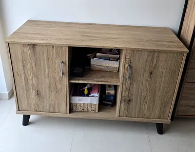 Wooden Sideboard Cabinet/TV unit with 2 Doors and Open Shelves - Light Oak