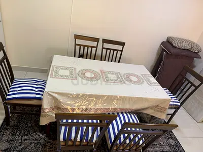 Wooden 6-Seater Dining Table with Chairs and Cushions