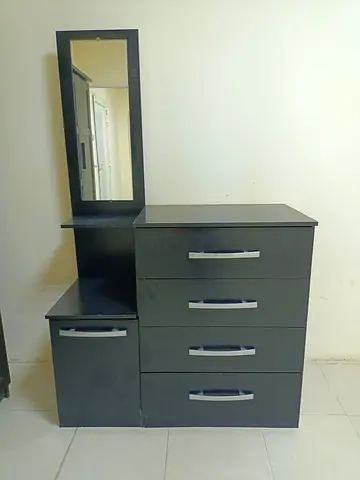 Black 4-Drawer Dresser with mirror and a small cabinet