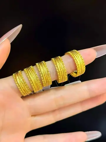 Set of 6 Gold Rings — Intricate Patterned Finger Rings