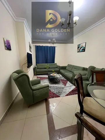 Three-bedroom apartment with a living room available in Sharjah, Al Taawun area. Fully furnished with hotel-style furniture. Located in Tower 5, Manaz