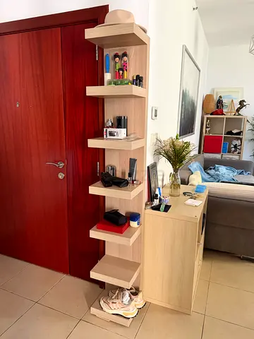 Light Wood Tall Corner Display Shelf / Entryway Organizer