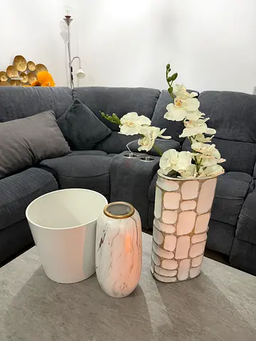 Set of 3 Decorative Ceramic Vases — White/Beige, Good Condition