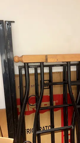 Wood and Black Metal double Bed Frame Parts — Headboard/Slats