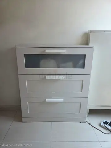 One White 3-Drawer Cabinet with Frosted Glass Panel, Two door white cabinet plastic 4 drawers
