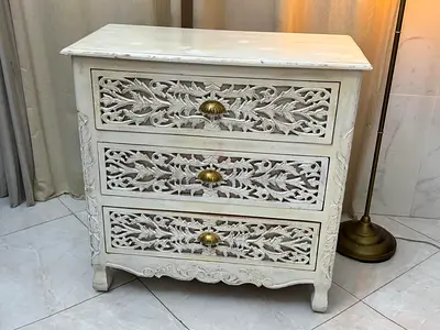Wooden Carved 3 Draw Chest of drawers