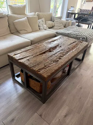 Solid reclaimed wood coffee table with metal frame