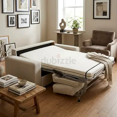 Beige 3-seater Sofa Bed with Pull-out Mattress - Excellent Condition