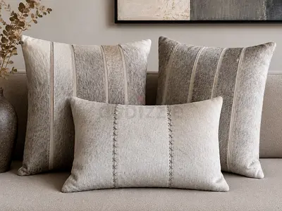 3 x Mereo Boutique Modern Cowhide Throw Pillow Collection with feather Insert